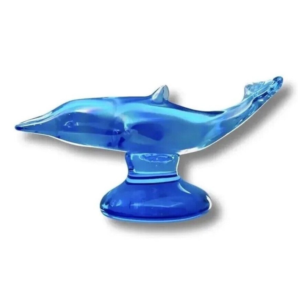VTG Handmade Grandma Bluebirds Ron Roy Signed Dolphin Figurine Art Glass USA HTF